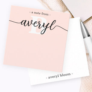 Girly Monogram Calligraphy Blush Pink Stationery Note Card
