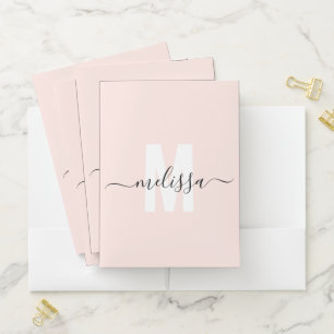 Girly Monogram Calligraphy Blush Pocket Folder