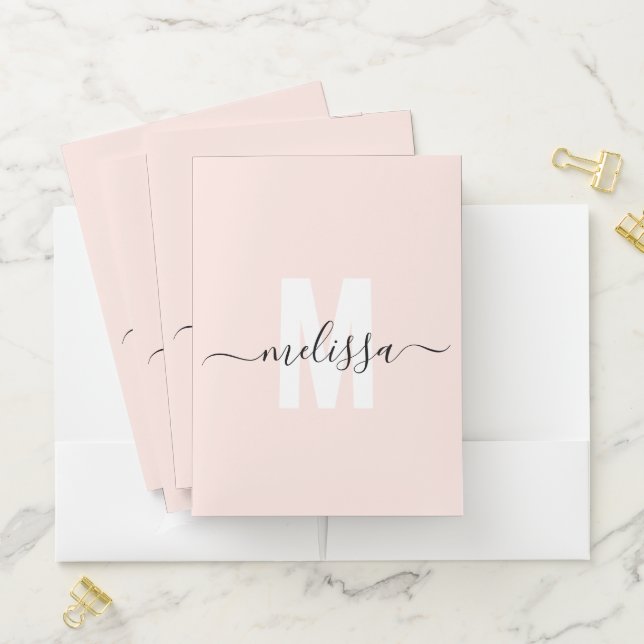 Girly Monogram Calligraphy Blush Pocket Folder (In Situ)