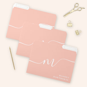Girly Monogram Calligraphy Coral Blush Pink File Folder