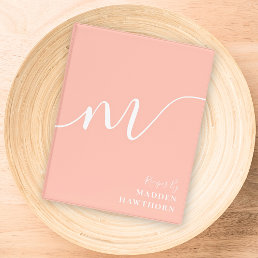 Girly Monogram Calligraphy Coral Blush Pink Mini Binder