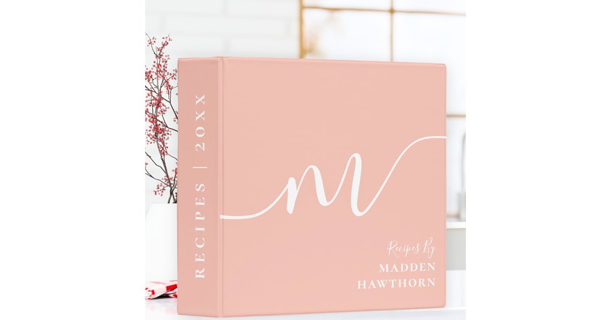 Girly Monogram Calligraphy Coral Blush Pink Modern 3 Ring Binder | Zazzle