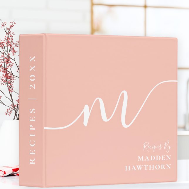 Girly Monogram Calligraphy Coral Blush Pink Modern 3 Ring Binder (Creator Uploaded)