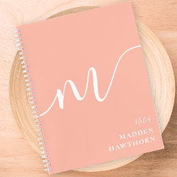 Girly Monogram Calligraphy Coral Blush Pink Notebook