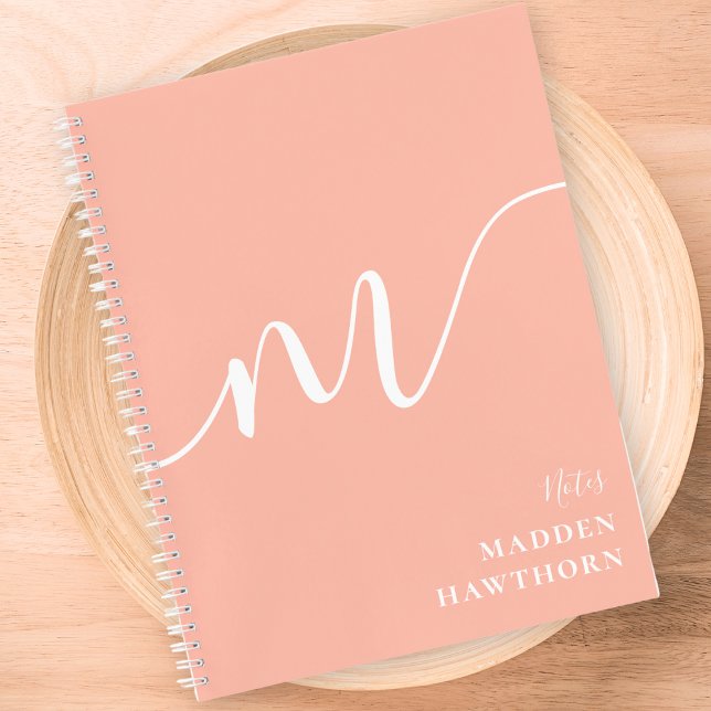 Girly Monogram Calligraphy Coral Blush Pink Notebook (Creator Uploaded)