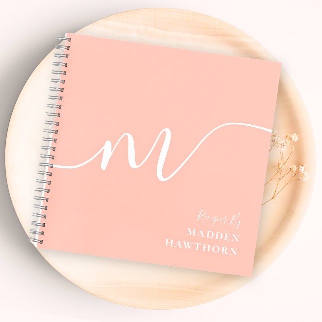 Girly Monogram Calligraphy Coral Blush Pink Recipe Notebook (Creator Uploaded)
