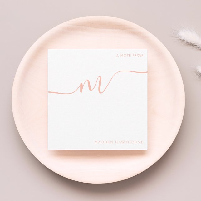 Girly Monogram Calligraphy Coral Pink Stationery Note Card (Creator Uploaded)