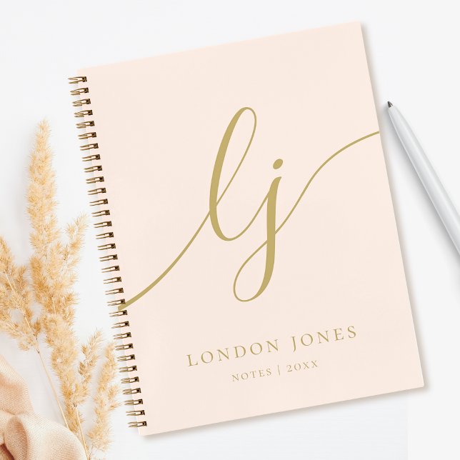 Girly Monogram Calligraphy Initial Blush Pink Gold Notebook (Creator Uploaded)