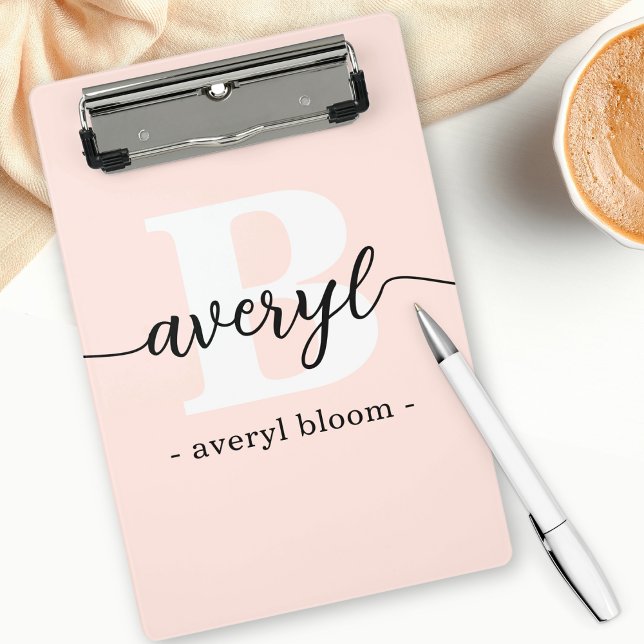 Girly Monogram Calligraphy Initial Name Blush Pink Mini Clipboard (Creator Uploaded)