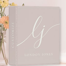 Girly Monogram Calligraphy Rose Pink Ivory Script Mini Binder