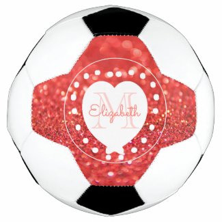 Girly Monogram Coral Glitter Bokeh White Heart