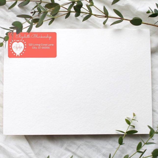 Girly Monogram Coral Heart Dots Template Label (address label used as return address lable)