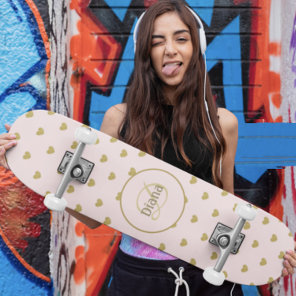 Girly Monogram Cute Elegant with Name Skateboard