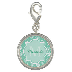 Girly Monogram Cute Mint Daisy Flowers With Name Charm
