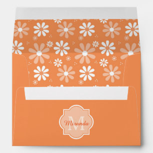 Girly Monogram Cute Orange Daisy Flowers and Name Envelope