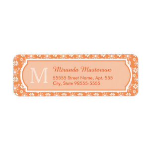 Girly Monogram Cute Orange Daisy Flowers and Name Label