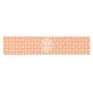 Girly Monogram Cute Orange Daisy Flowers and Name Short Table Runner