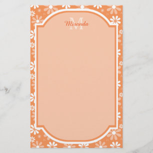 Girly Monogram Cute Orange Daisy Flowers and Name Stationery