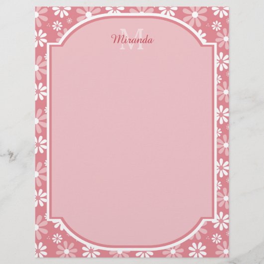 Girly Monogram Cute Pink Daisy Flowers With Name (Front)