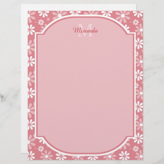 Girly Monogram Cute Pink Daisy Flowers With Name (Front/Back)