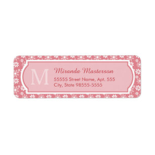 Girly Monogram Cute Pink Daisy Flowers With Name Label