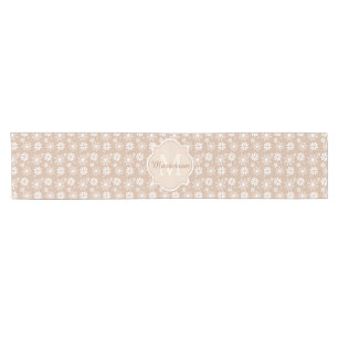 Girly Monogram Cute Tan Daisy Flowers and Name Short Table Runner