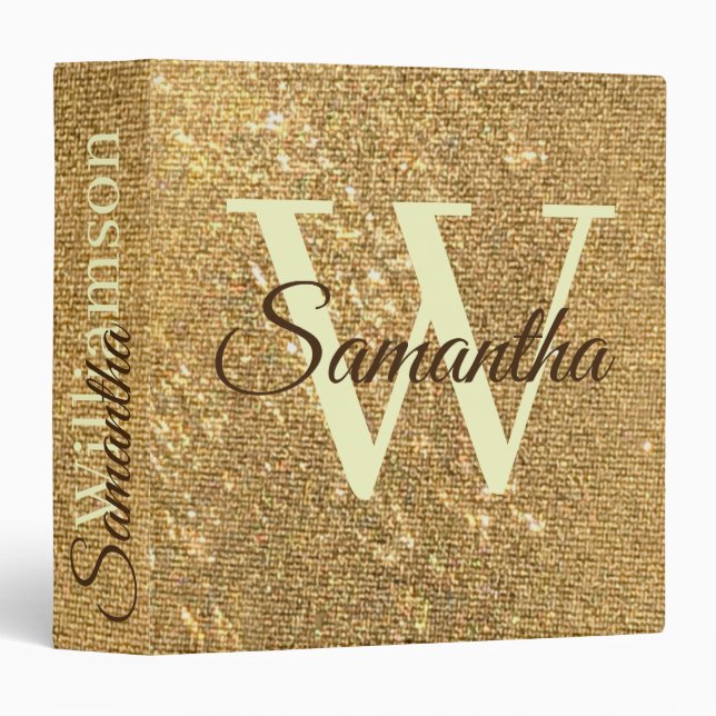 Girly Monogram Faux Gold Glitter 3 Ring Binder (Front/Spine)