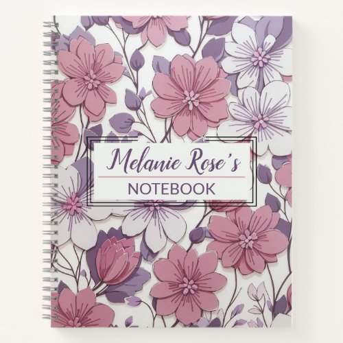 Girly Monogram Floral Pattern Personalized Name Notebook