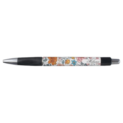 Girly Monogram Floral Pattern Personalized Name Pen