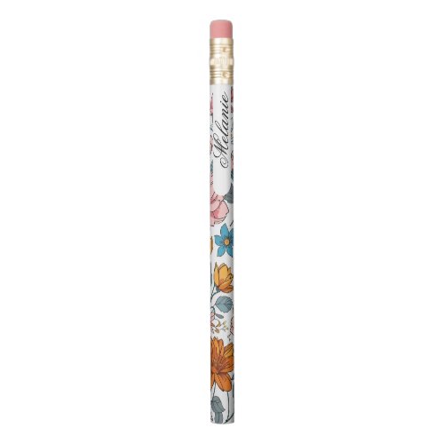 Girly Monogram Floral Pattern Personalized Name Pencil