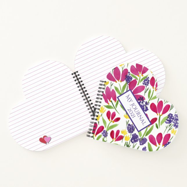 Girly Monogram Garden Flowers Pink Purple Yellow Notebook (Inside)