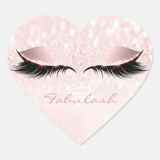 Girly Monogram Girly Glitter Pink Lashes Heart Sticker (Front)