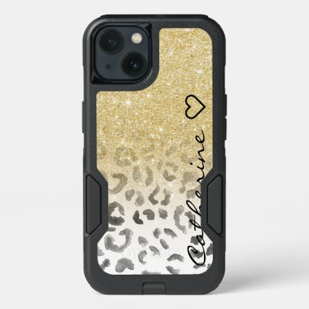 Girly Monogram Gold Glitter Leopard Watercolor Iphone 13 Case