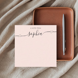 Girly Monogram Heart Calligraphy Blush Pink Note Card