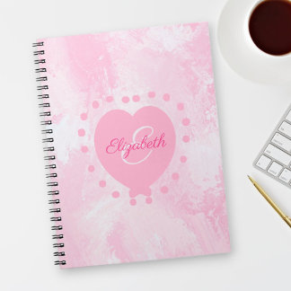 Girly Monogram Initial Name Pink Heart Watercolor Notebook