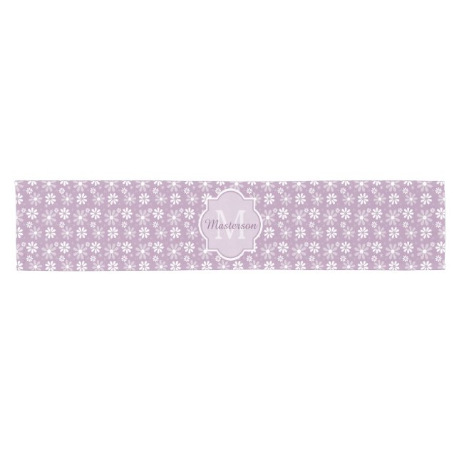 Girly Monogram Light Purple Daisy Flowers and Name Short Table Runner (Horizontal)