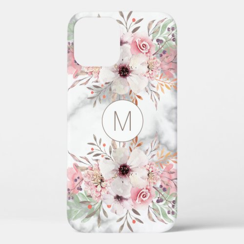 Girly Monogram Marble Watercolor Floral Case_Mate  iPhone 12 Case