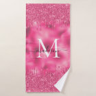 Girly Monogram Metallic Hot Pink Dripping Glitter