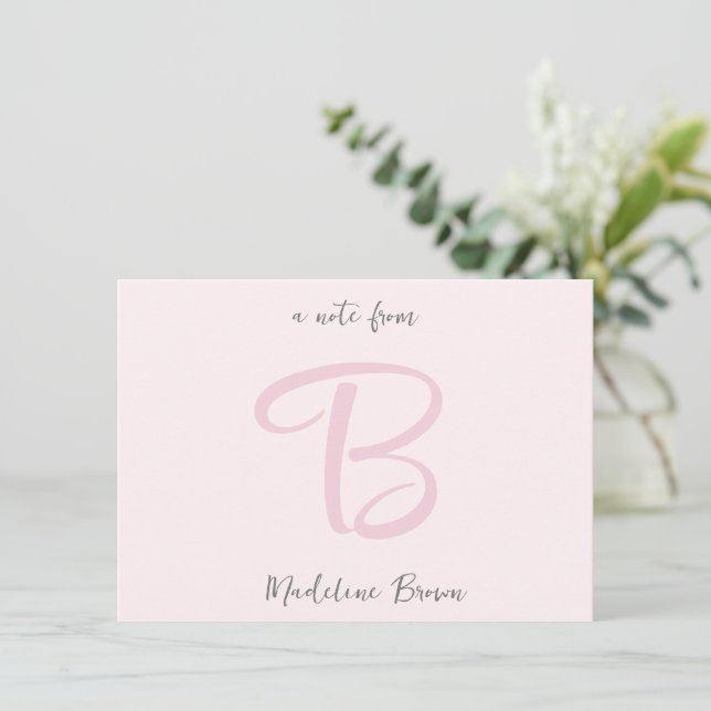 Girly Monogram Modern Blush Pink Note Card (Standing Front)