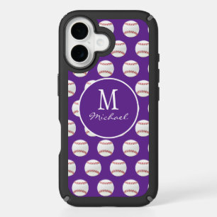Girly Monogram Name Baseball Pattern purple        iPhone 16 Case