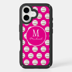 Girly Monogram Name Baseball Seamless Pattern Pink iPhone 16 Case