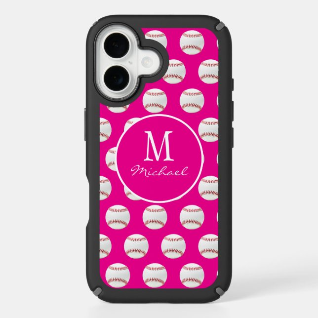 Girly Monogram Name Baseball Seamless Pattern Pink Speck iPhone Case (Front)