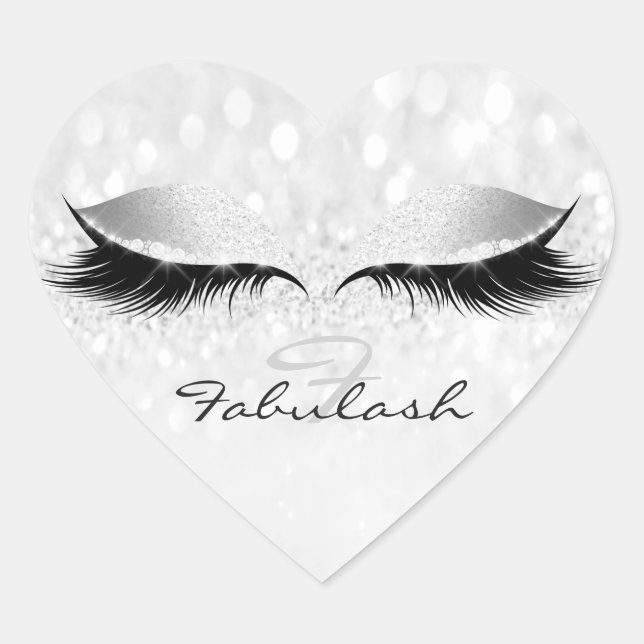 Girly Monogram Name Glitter Lashes Heart Gray Sticker (Front)