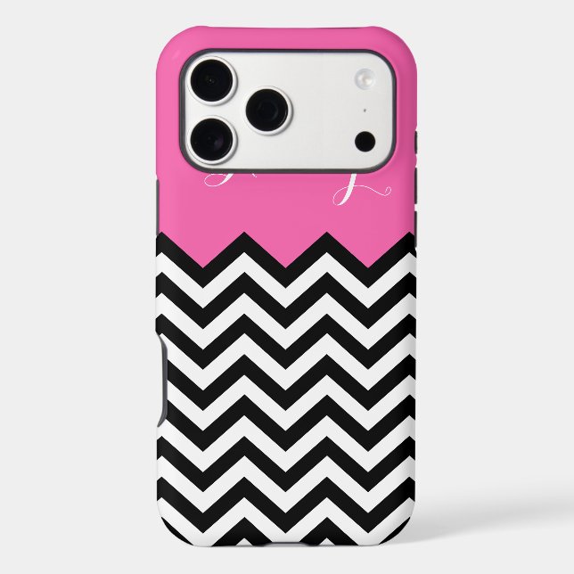 Girly Monogram Name - Modern Pink Chevron Pattern Iphone Case (Back)