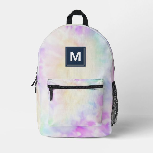 Girly Monogram Pastel Tie Dye Backpack (Front)