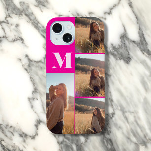 Girly Monogram Photo Bold Pink iPhone 15 Case