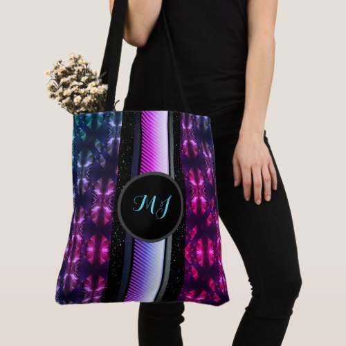 Girly Monogram Pink Purple Blue Ombre Pattern Tote Bag