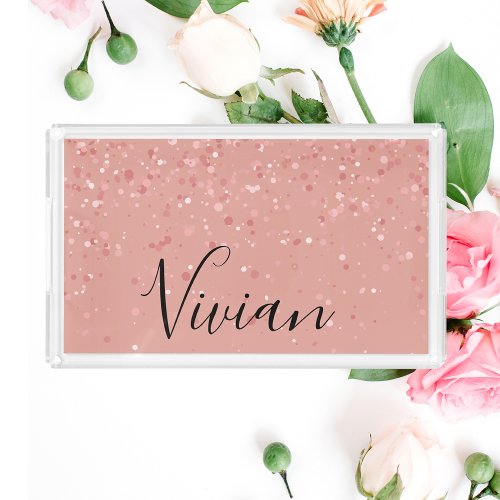 Girly Monogram Pink Sparkle Acrylic Tray