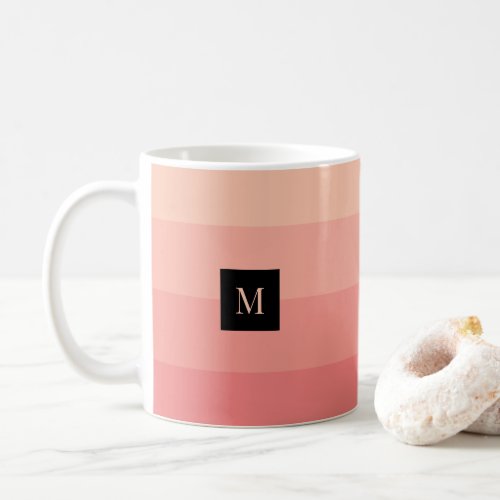 Girly Monogram Pink Stripe Feminine Elegant Coffee Mug