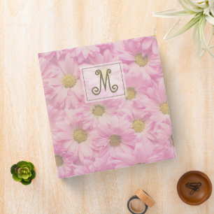Girly Monogram Pink Yellow Daisy Blooms 3 Ring Binder